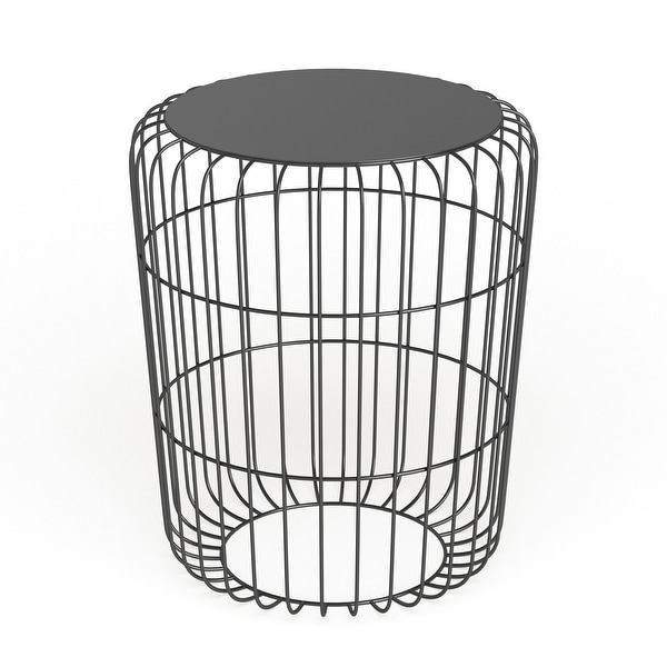 Black Metal Industrial Modern Drum Shape Round Accent End Table