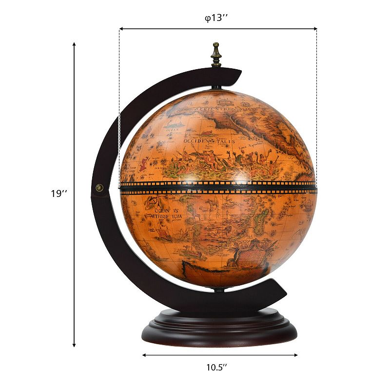 19 Inch 16th Century Nautical Map Tabletop Globe Wine Cabinet-Brown