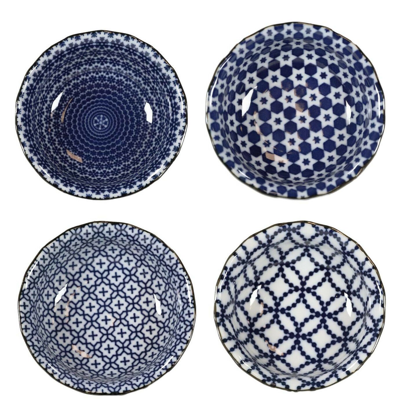 1 Multi Pattern Ceramic Sauce Appetizer Dipping Bowl Set of 4 EBR02