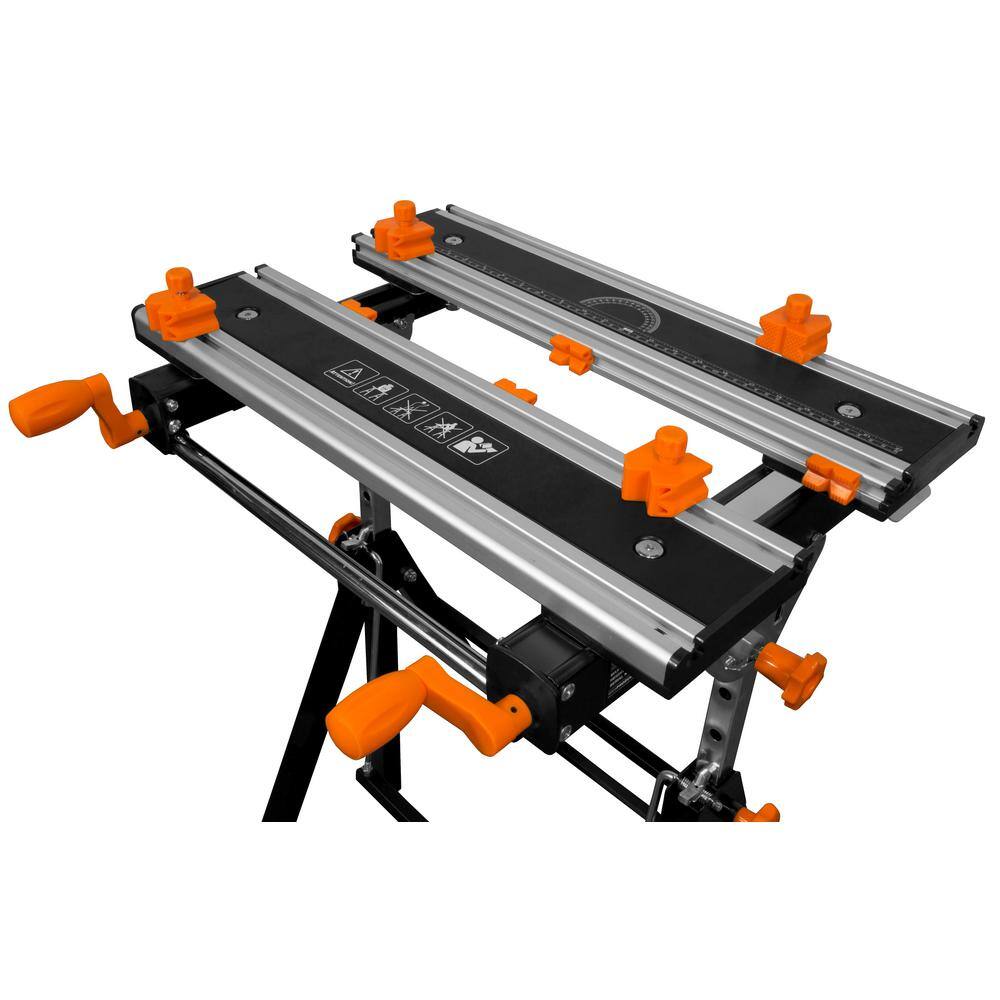 WEN 24 in. H Tilting Steel Adjustable Portable Work Bench Sawhorse and Vise with 8 Sliding Clamps WB2322T