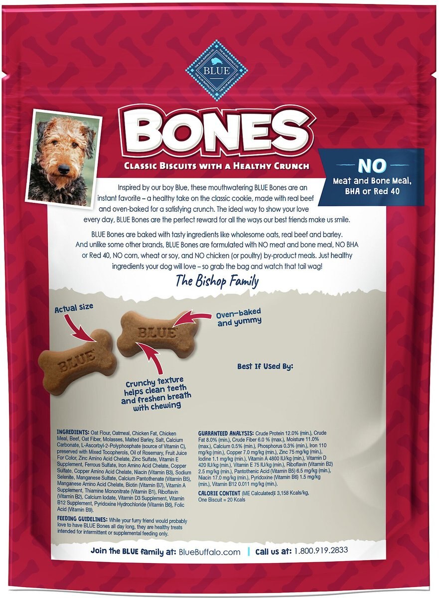 Blue Buffalo Bones Classic Biscuits Beef Dog Treats， 16-oz bag， Small