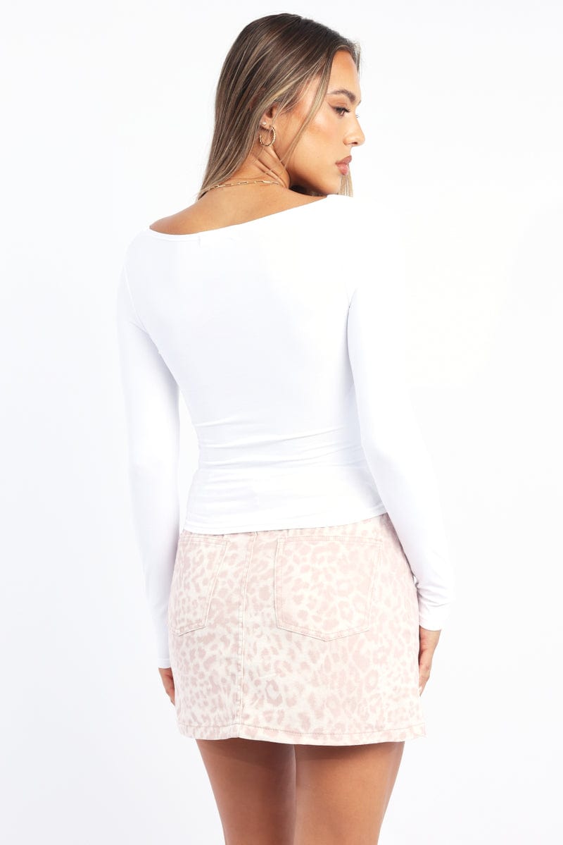 White Supersoft Top Square Neck Long Sleeve