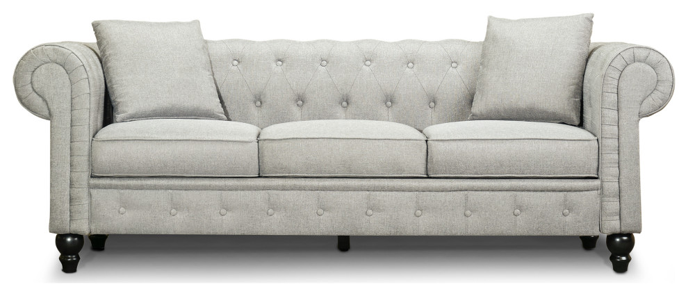 Cerna 82.7 quotLinen Rolled Arm Chesterfield Sofa  Light Grey   Traditional   Sofas   by E VISION INTL INC.  Houzz