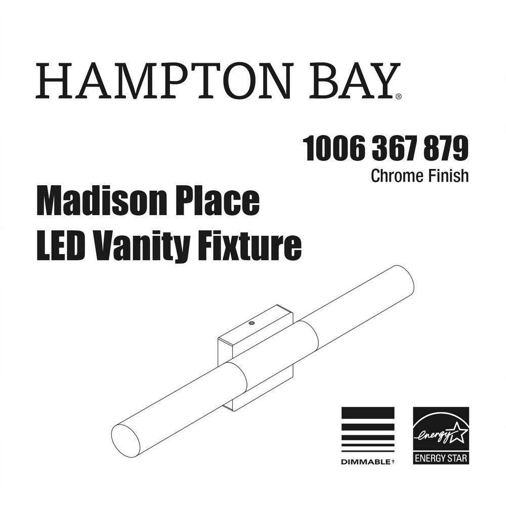 Hampton Bay Madison Place 22.87 in. 1-Light Chrome Integrated LED Bathroom Vanity Light Bar with Seedy Glass Tube KRW1302LX-02