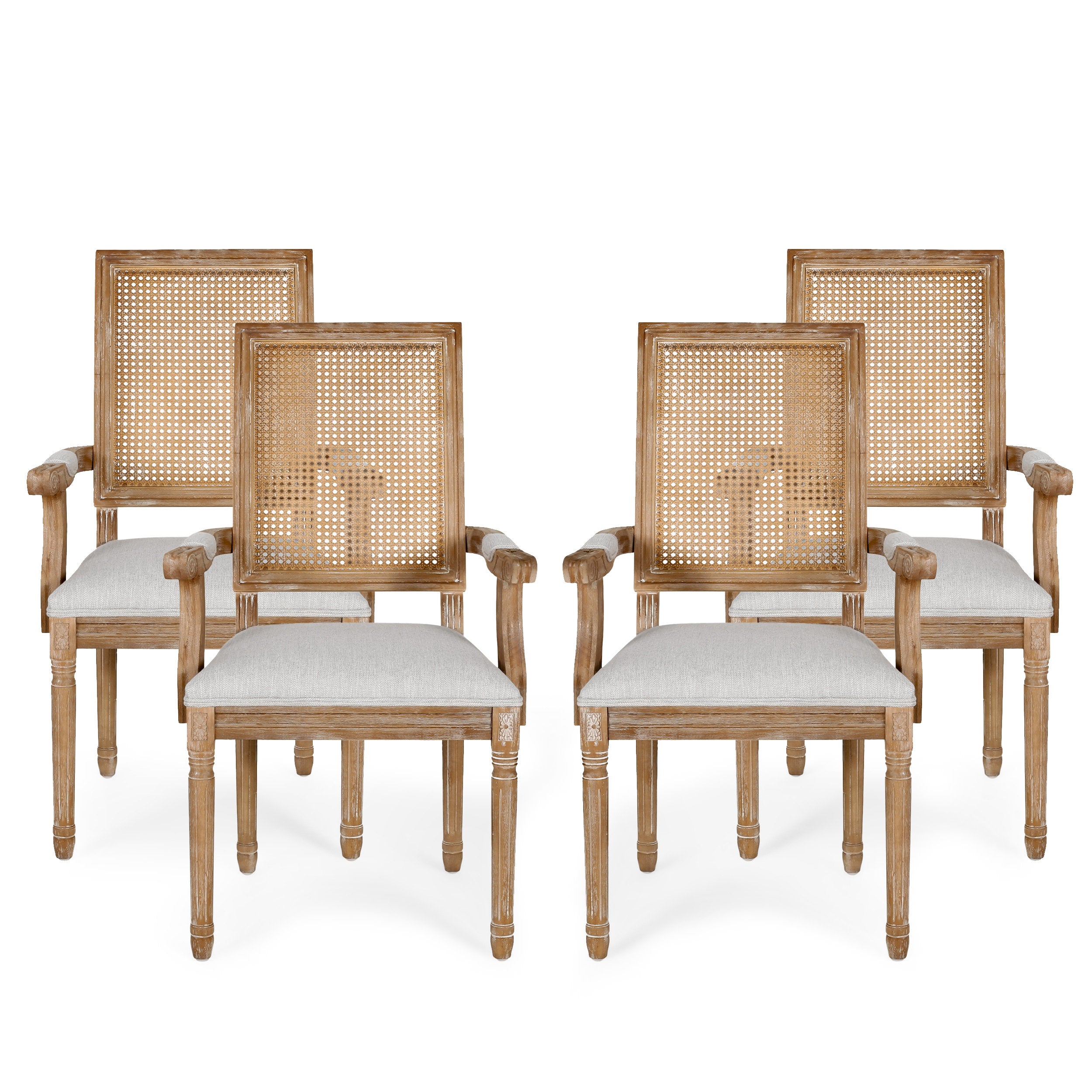 Zentner French Country Upholstered Wood and Cane Upholstered Dining Chairs, Set of 4