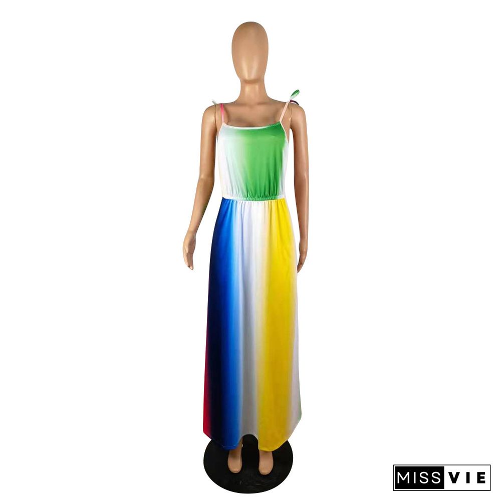 Gradient Print Sleeveless Straps Maxi Dress