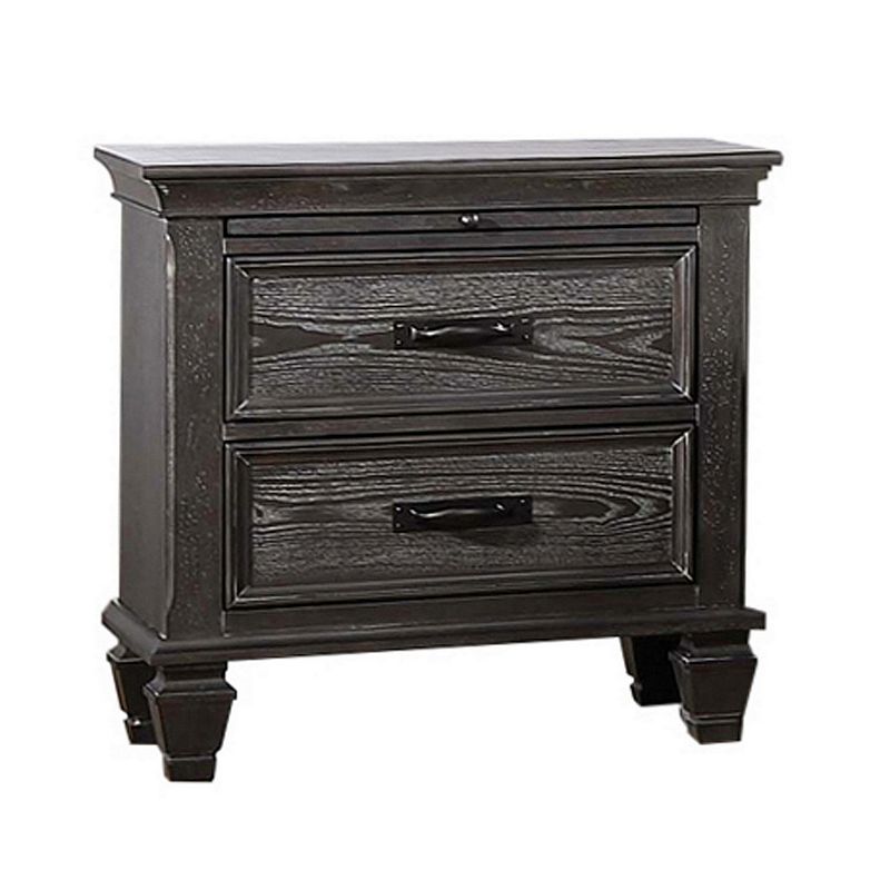 Eli 28 Inch Classic Nightstand， 2 Drawers， Bar Handles， Weathered Brown