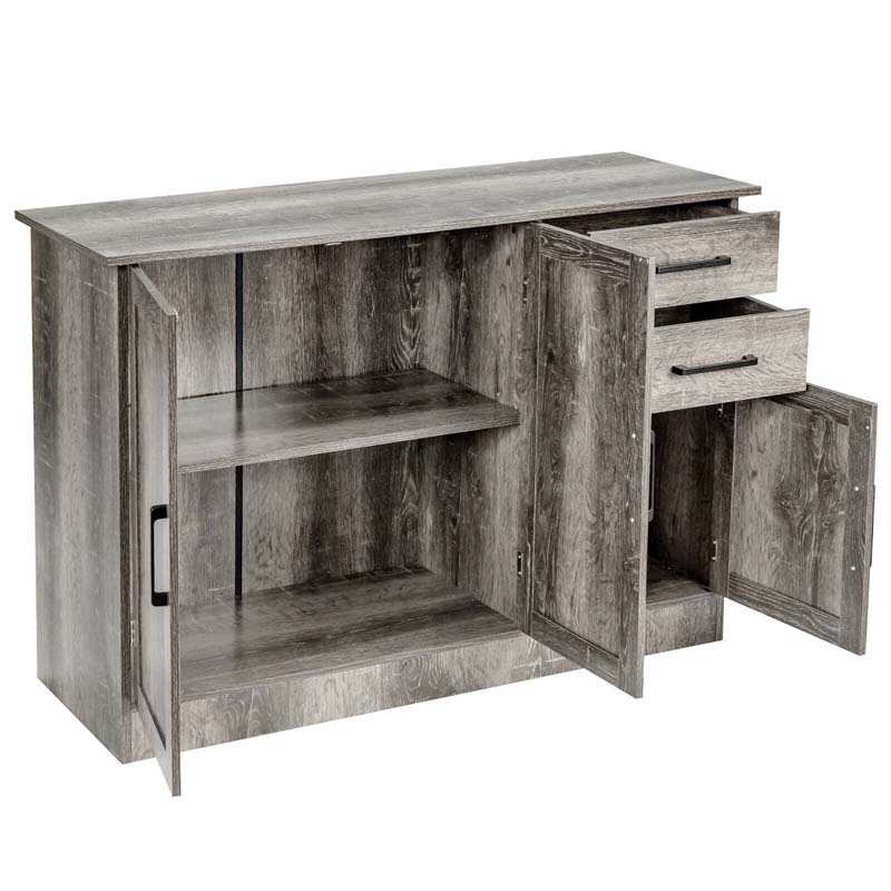 Gray Buffet Server Sideboard Storage Cabinet Console Table Utensils Organizer with 2-Door Cabinet & 2 Drawers