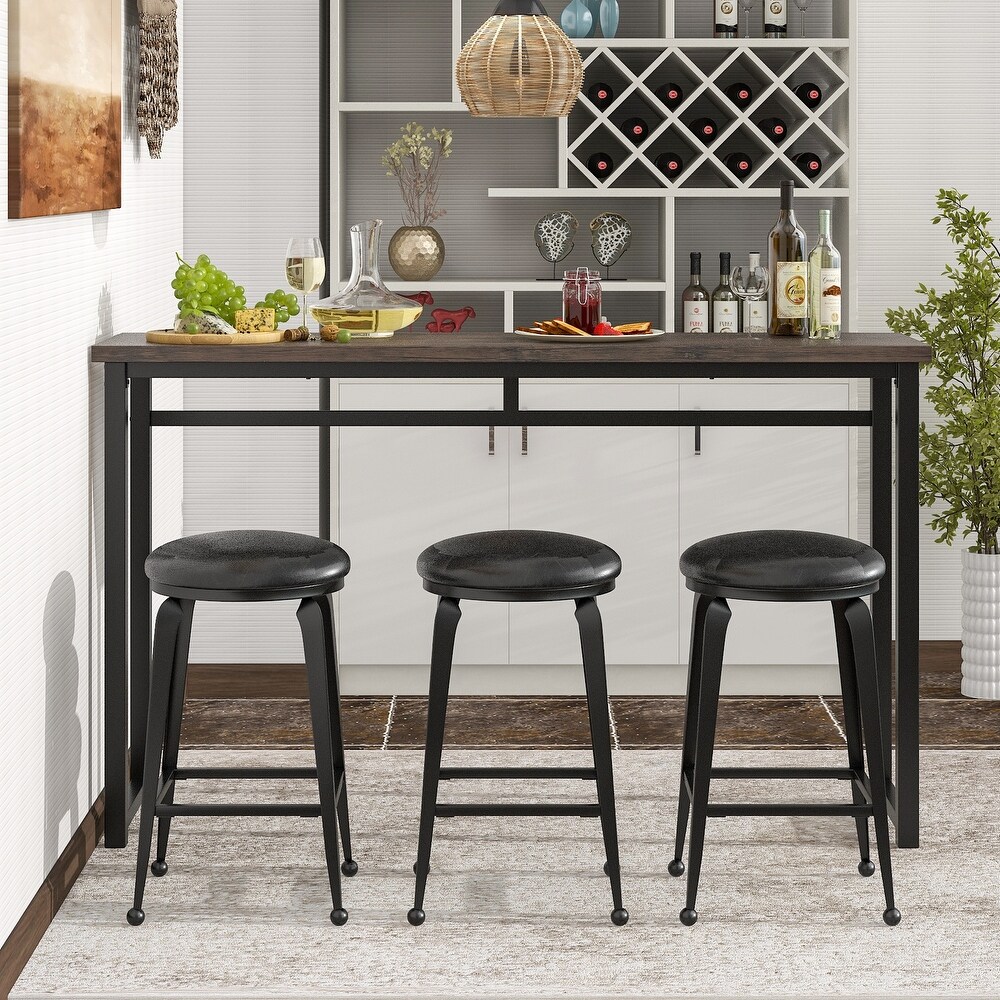 Kitchen Dining Table Bar Table with 3 Barstools Sets(Set of 4)