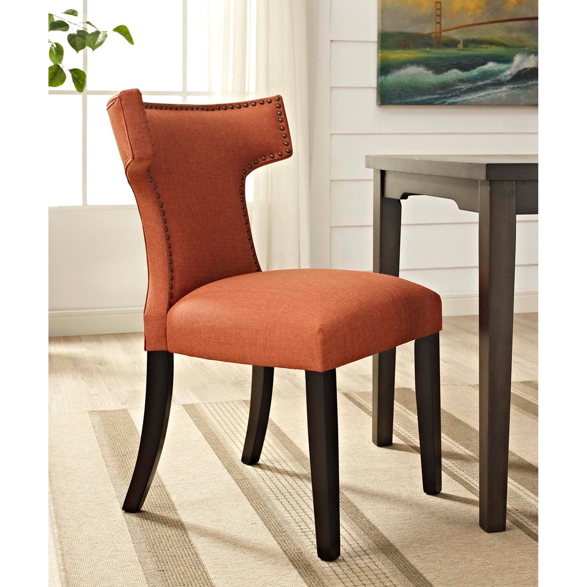 Zenta Modern Orange Fabric Curved Dining Chair with Nailhead Trim