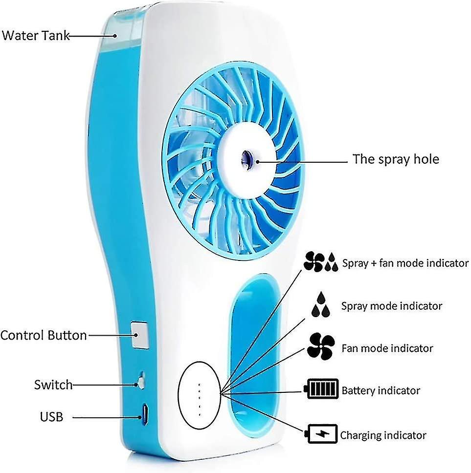 Handheld Fans， Mist Fan， Usb Water Spray Fan 3 Settings Portable Mini Desk Fan 2200mah Battery Cooling Personal Humidifier Quiet Fan