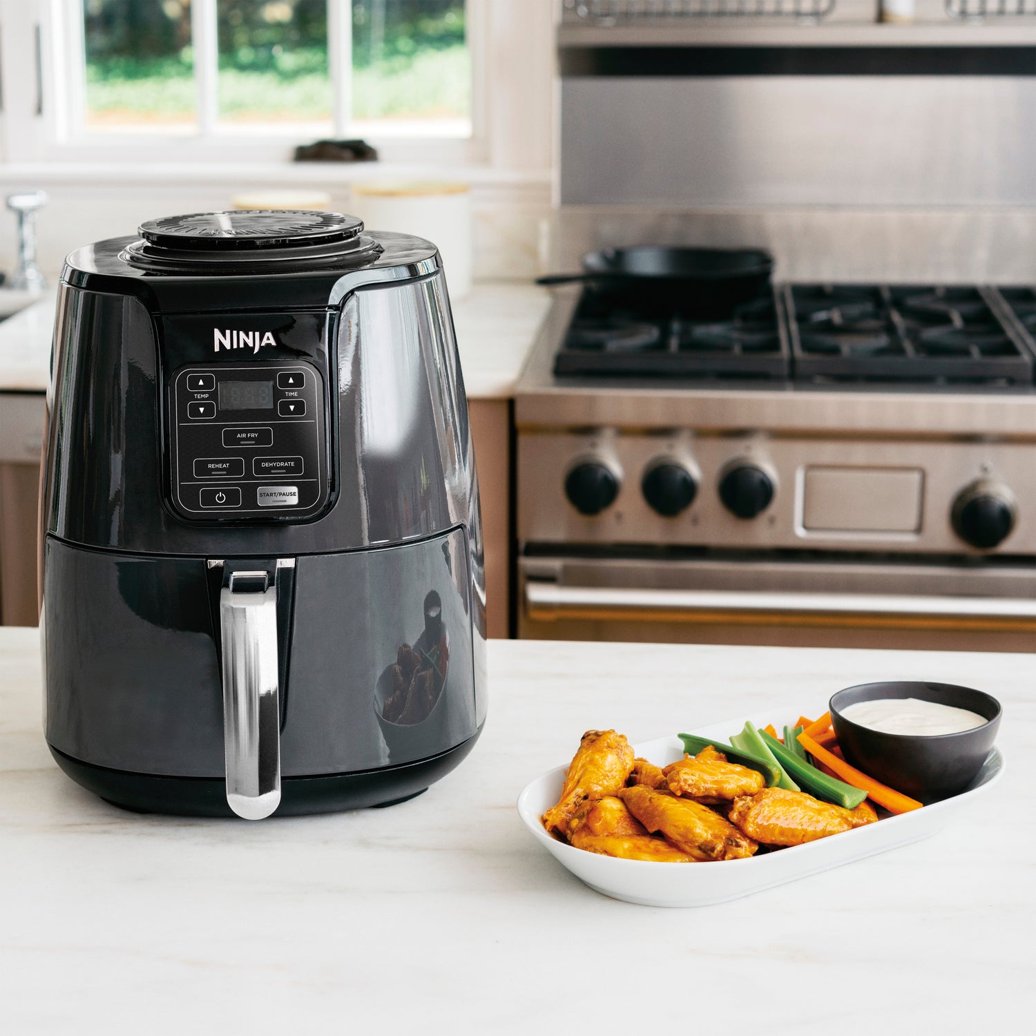 Ninja 4 Quart Air Fryer with Reheat & Dehydrate, Black, Silver, AF100WM