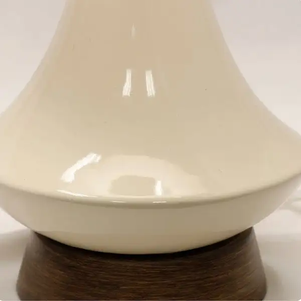 Poly Resin and Ceramic Table Lamp - Faux Wood， Cream Finish - White Hardback Styrene Shade