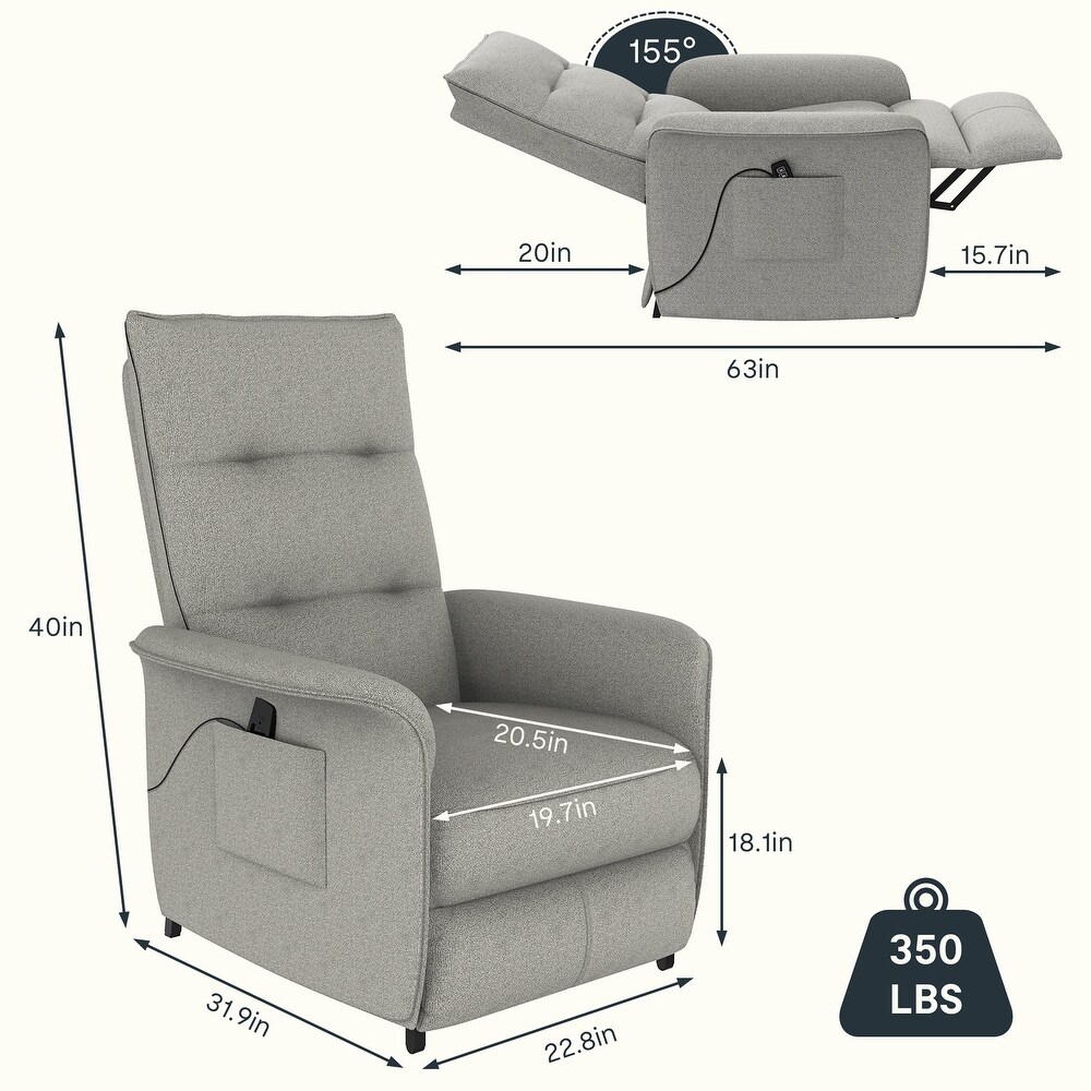 FlexiSpot Electric Power Recliner Sofa Home Living Overstuffed Single Reclining Sofa with 2 Side Pockets