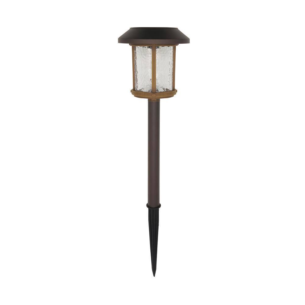 Hampton Bay Lockhart Solar Bronze and Warm Wood LED Path Light 14 Lumens with Ice Glass Lens and Vintage Bulb 2-Tone (4-Pack) P5100-01-06