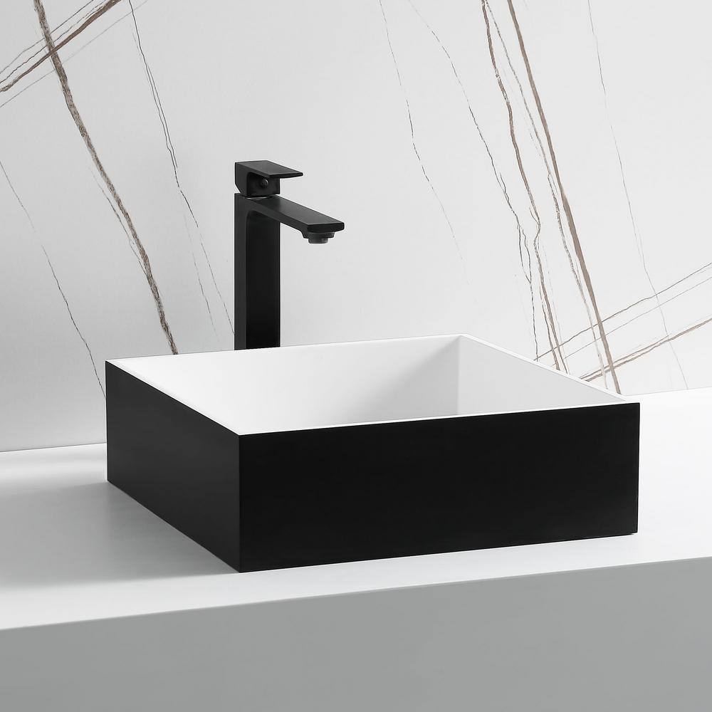 ALFI BRAND Resin Square Vessel Sink in Black and White ABRS14SBM