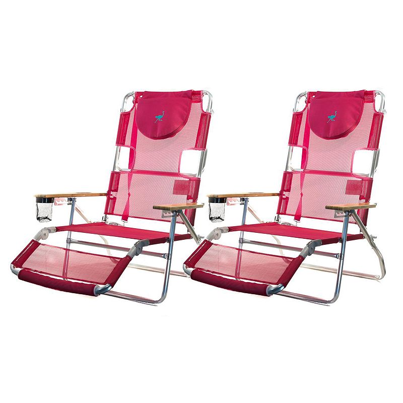 Ostrich Altitude 3 In 1 16 Inch Tall Lounge Reclining Beach Chair， Pink (2 Pack)