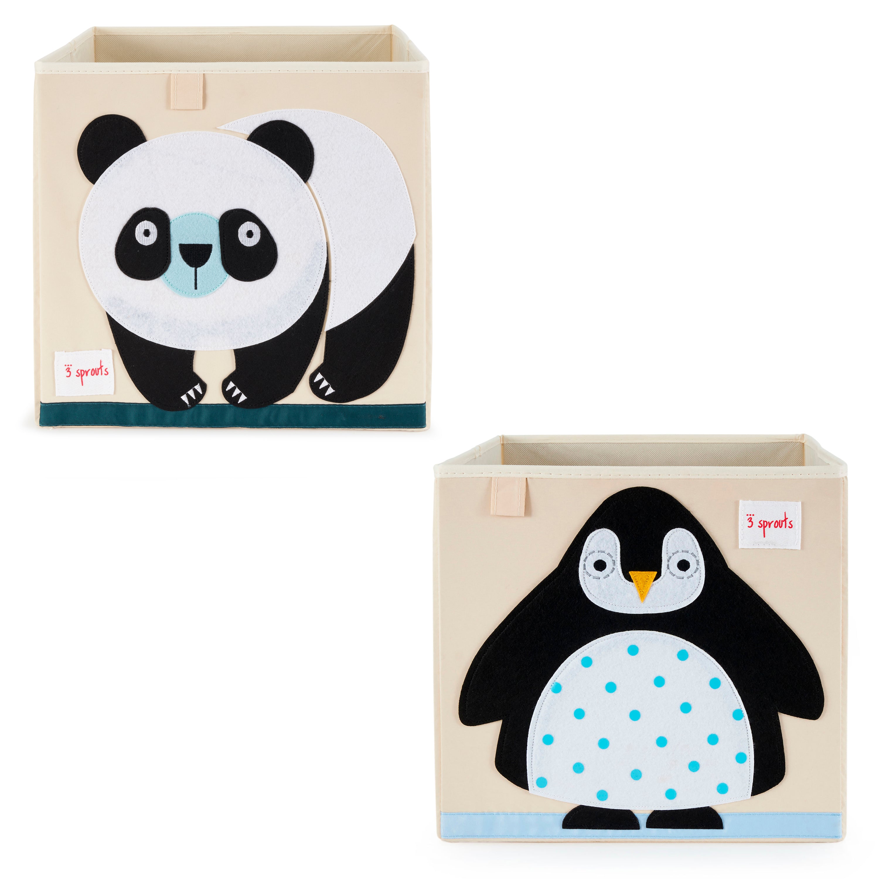 3 Sprouts Kids Foldable Fabric Penguin and Panda Storage Cube Soft Toy Bins