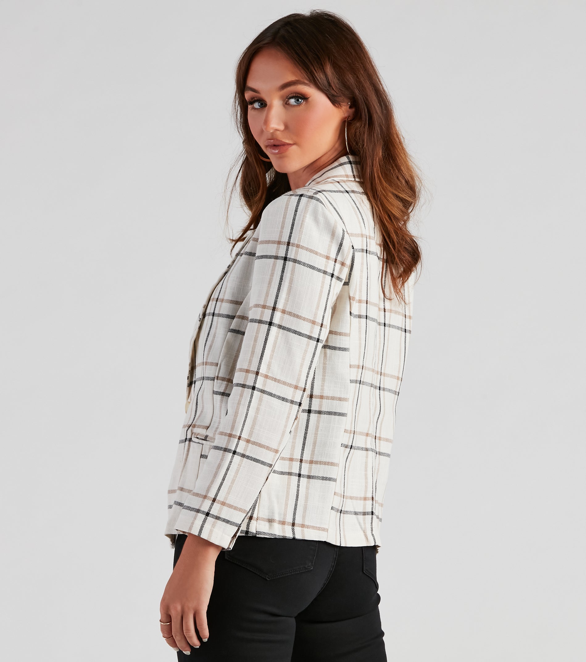 Plaid Haven Casual Woven Blazer