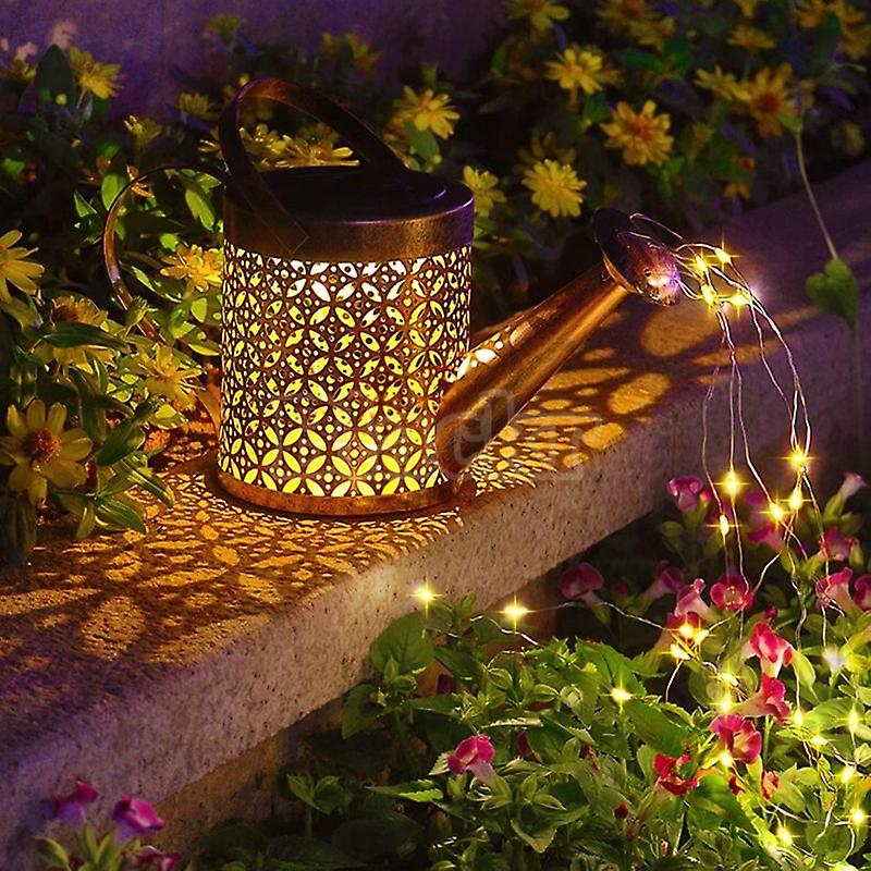 Solar Garden Hollow Out Lights Outdoor Waterproof Metal Watering Can Sprinkles Fairy Light For Patio Yard Balcony House Decor