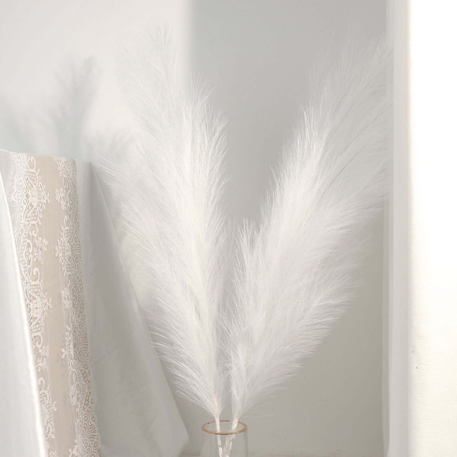 3 Stems White Artificial Pampas Grass Plant Sprays, Faux Branches Vase Flower Arrangement 44