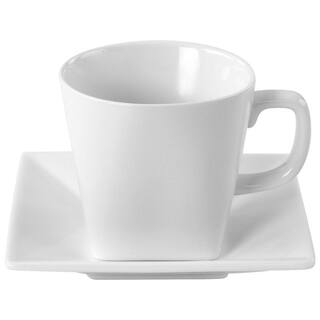 OUR TABLE Simply White Fine Ceramic 6 Piece 8 oz. Square Cup and Saucer Set in White 985119938M