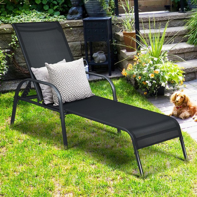 Costway Patio Chaise Lounge Outdoor Folding Recliner Chair W Adjustable Backrest Black