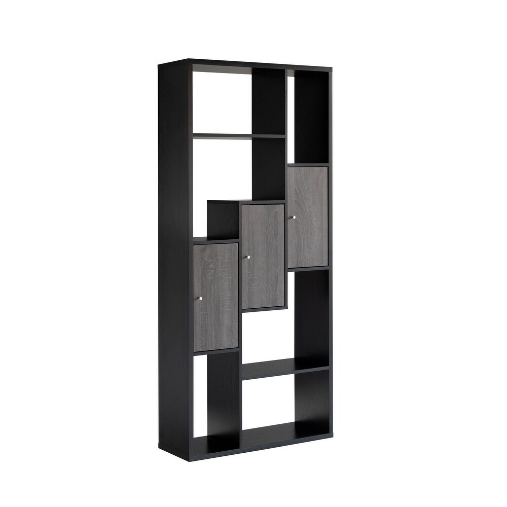 69 Inch Modern Display Cabinet with 7 Multilevel Shelves  3 Doors  Black