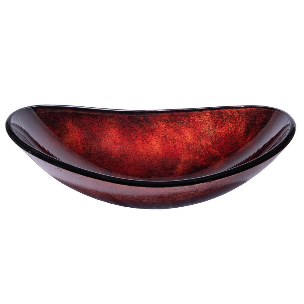 Eden Bath Canoe Shaped Reflections Glass Vessel Sink in Red Copper with Pop-Up Drain and Mounting Ring in Chrome EB_GS40-D2MCR