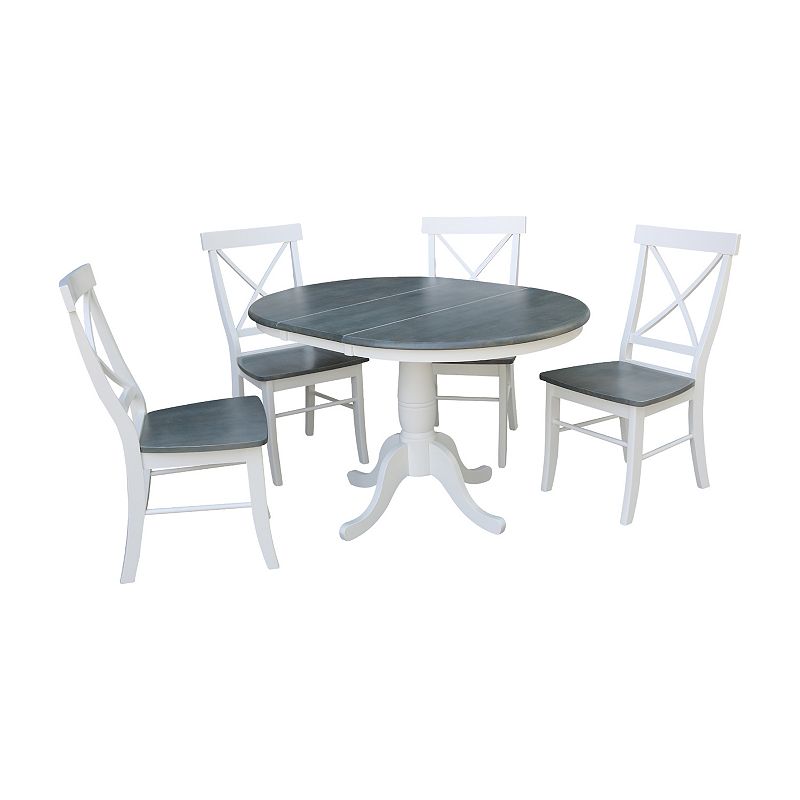 International Concepts Round Dining Table and X-Back Chair 5-piece Set