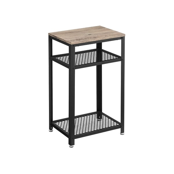 Side Table， End Telephone Table with 2 Mesh Shelves， for Office Hallway or Living Room， Accent Furniture， Greige and Black