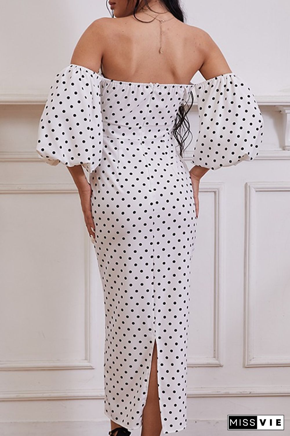 Fashion Elegant Polka Dot Slit Fold Strapless Pencil Skirt Dresses