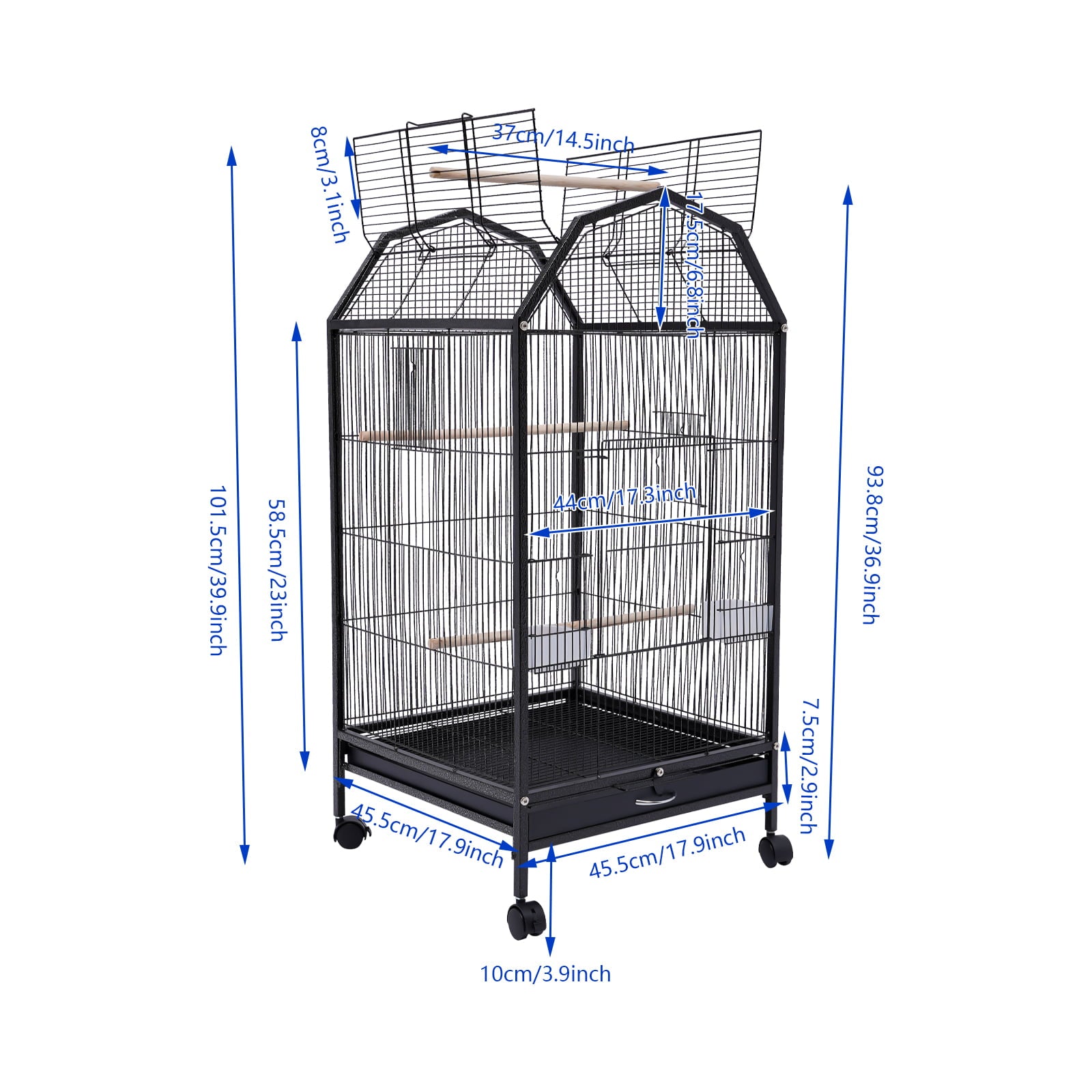 Miumaeov Parakeet Bird Cage with Stand Metal Pet Bird Flight Cages Large Finch Bird Cage for Conure Canary Parakeet Macaw Finch Cockatoo Budgie Cockatiels Parrot Pet House， Black