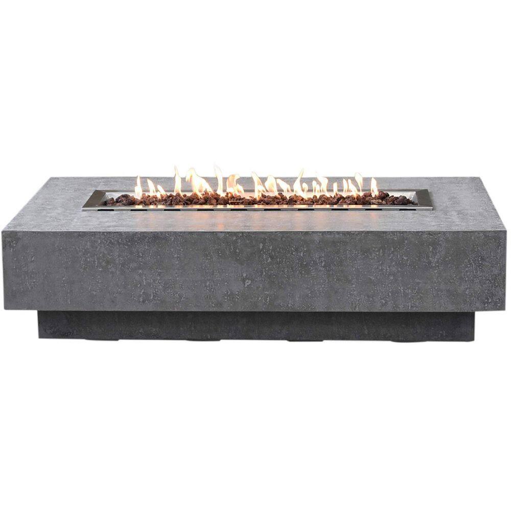 ENVELOR:Envelor Elementi Hampton 56 in. x 32 in. Rectangle Concrete Propane Fire Pit Table with Burner and Lava Rock ENV-OFG139-LP