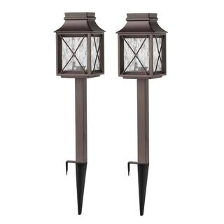 Hampton Bay Valdosta Solar Bronze LED Path Light 15 Lumens Vintage Bulb with Water Glass Lens (2-Pack) C6100-02