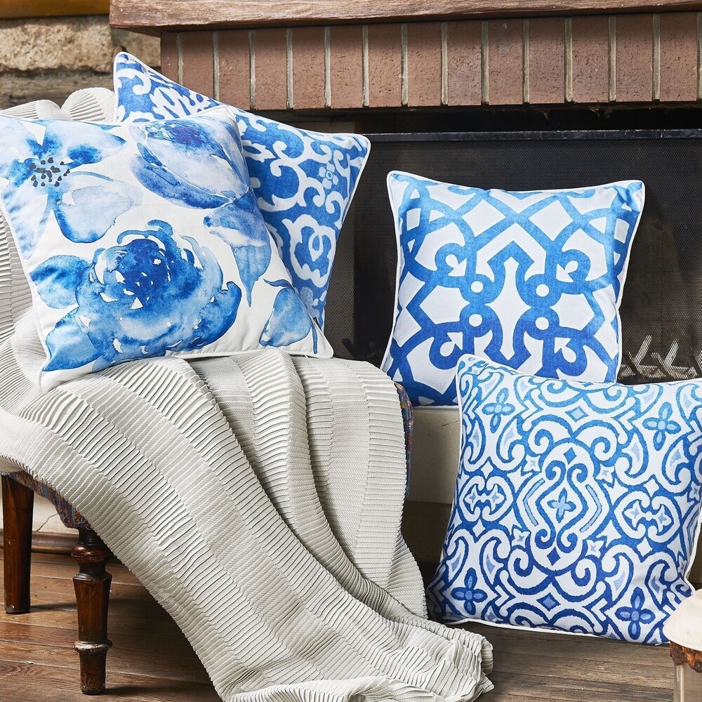 Porch   Den Camille Blue Tile Throw Pillow Cover