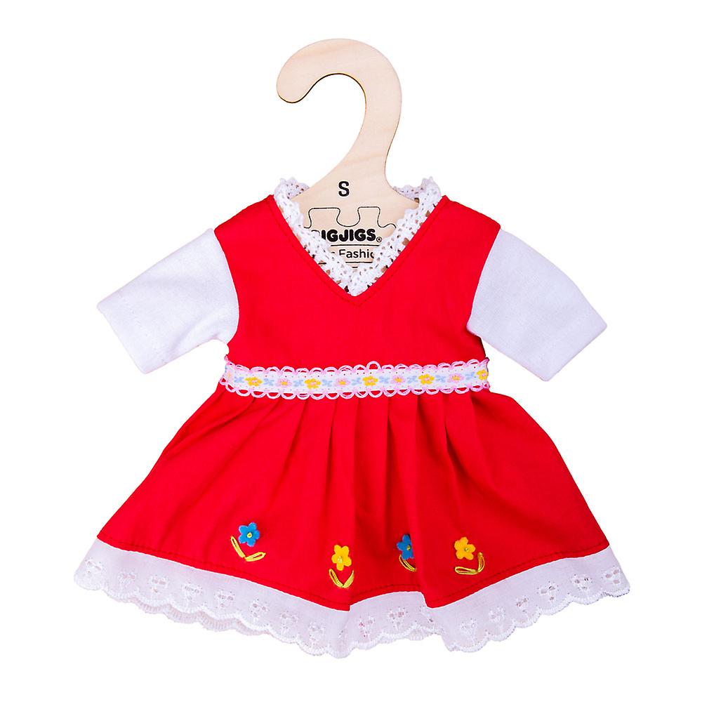 Bigjigs Toys Red Dress with Floral Trim (for Size Small Doll)