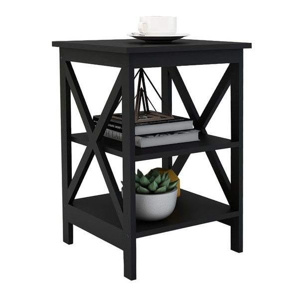 Nestfair Black Oxford Square Side Table with Shelf