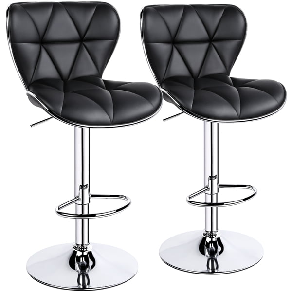 Alden Design Adjustable Midback Faux Leather Bar Stool， Set of 2， Black