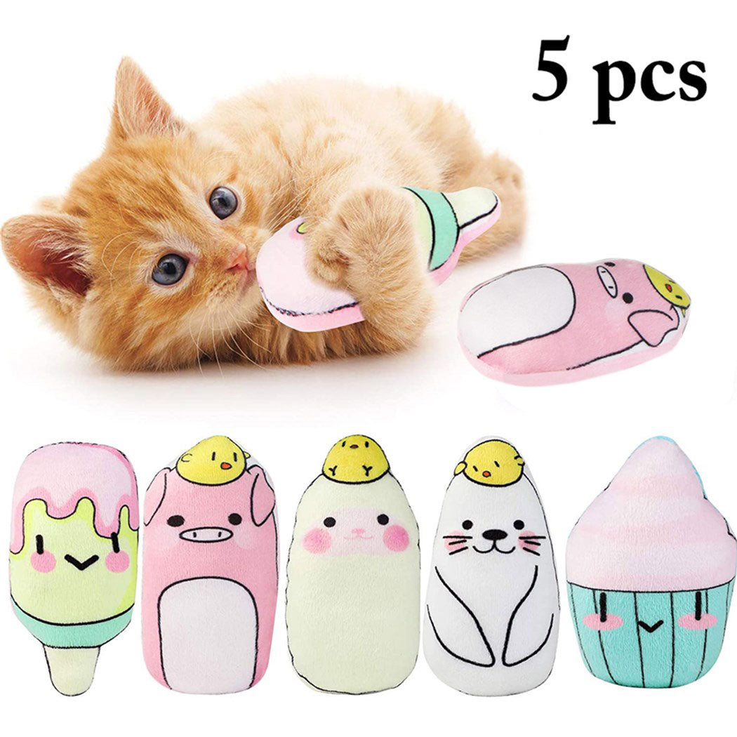 Legendog 5Pcs Cat Catnip Toys Pillows Cat Chew Toy with Adorable Animal Face Kitty Teething Toys for Indoor Cats