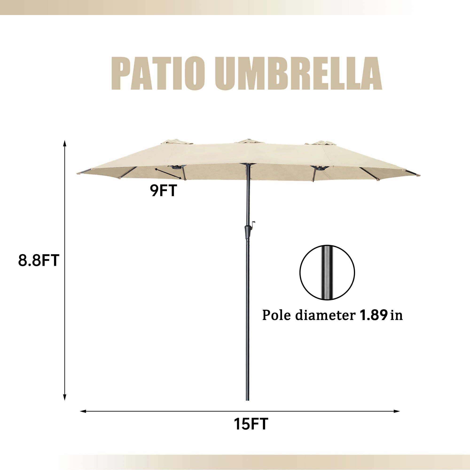 Autlaycil 15FT without lights Patio Umbrellas Double-Sided Outdoor Market Extra Large Umbrella with Crank-Khaki