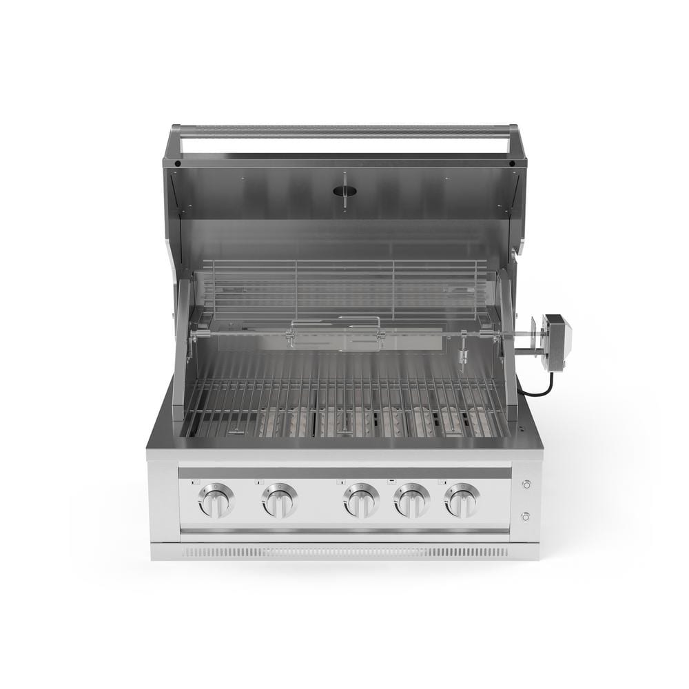 NewAge Products Outdoor Kitchen 5-Burner Natural Gas Grill in Stainless Steel with Ceramic Trays and Rotisserie Kit, 36 in. 66903