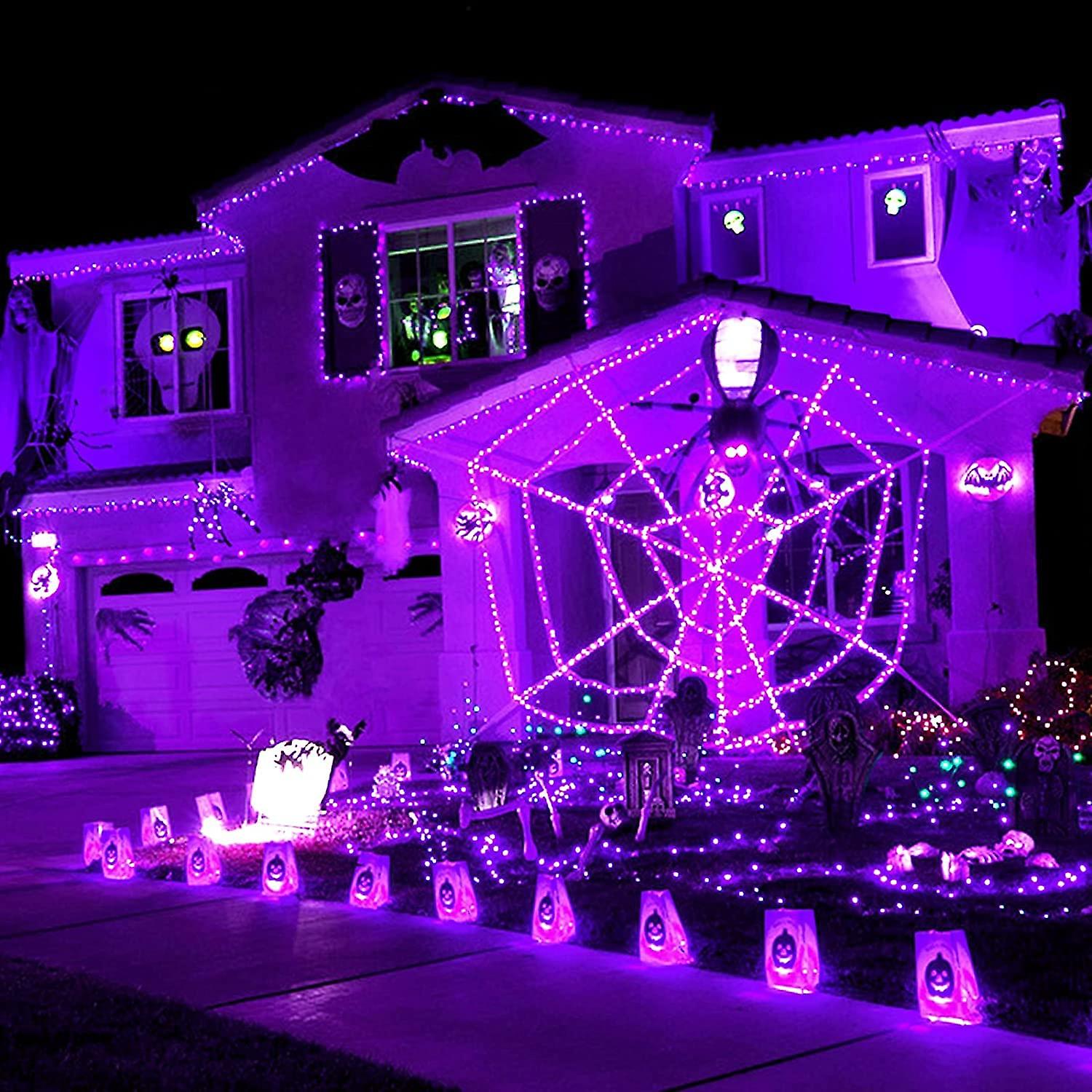 Solar Fairy Lights Set Of 2 Purple Halloween Solar Lights， Waterproof， 20m Each， 200 Leds， 8 Modes Copper Wire Lights For Halloween Decoration