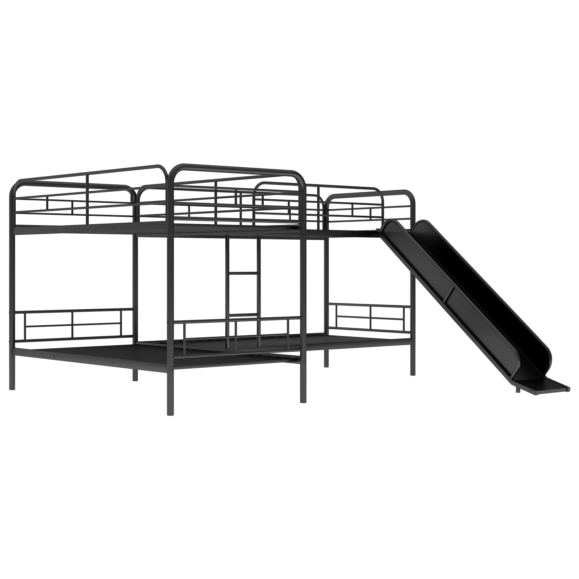 Modern Meta Twin L-Shaped Quadruple Bunk Bed for Kids Bedroom, Black