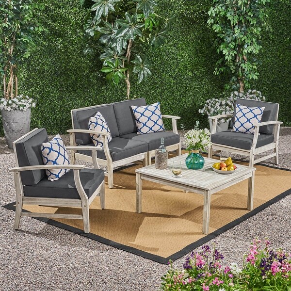 Perla Acacia 5piece Chat Set with Cushions by Christopher Knight Home