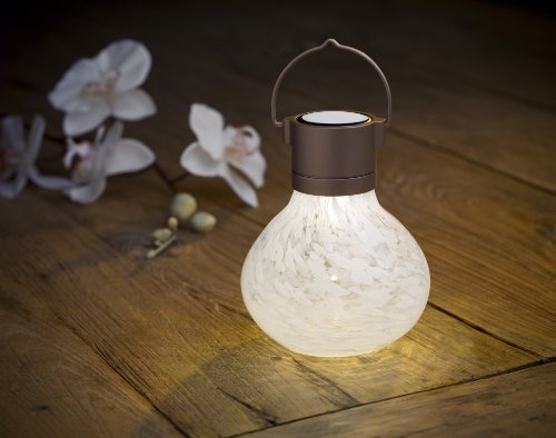 Allsop Home and Garden Solar Tea Lantern， Handblown Glass with Solar Panel and LED Light， Weather-Resistant for Outdoor