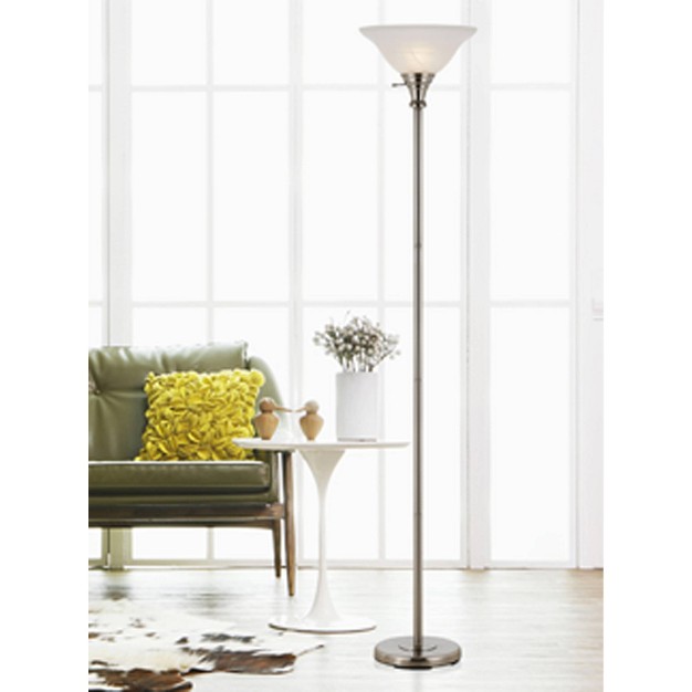 3 way Metal Torchiere Floor Lamp With Glass Shade Brushed Steel Cal Lighting