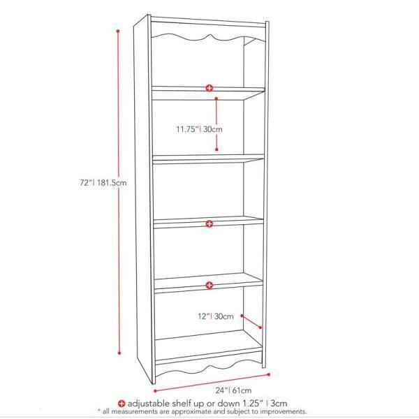 CorLiving Hawthorn 72 in. Frost White Wood 5-shelf Standard Bookcase with Adjustable Shelves LHN-712-S