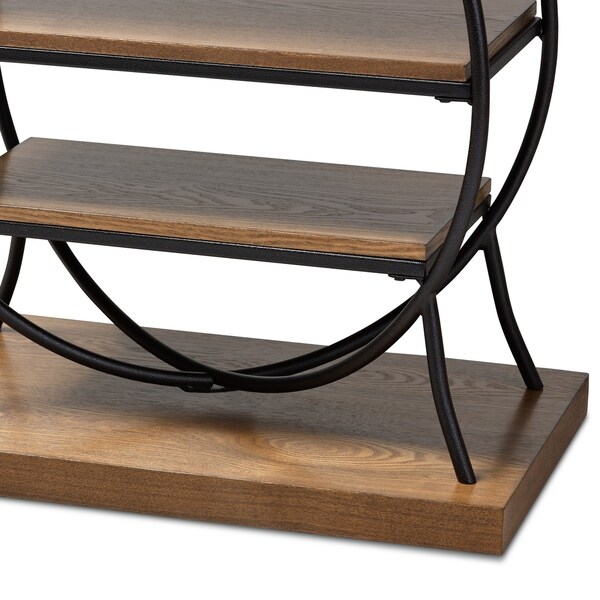 Industrial Walnut Brown Circular Console Table