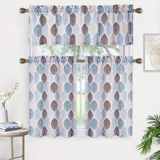 Trinity Kitchen Tier Curtains Window Leaf Pattern Half Window Treatment Set Rod Pocket